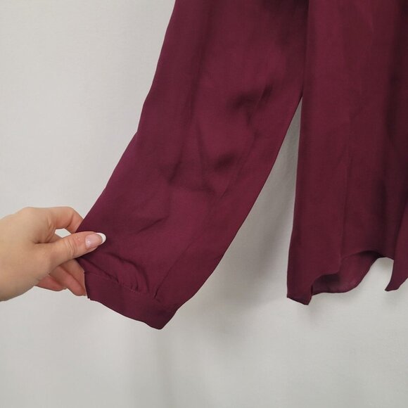 Parker Womens Pussybow Silk Blouse Size S Burgundy Red Long Sleeve Lightweight - Picture 3 of 16